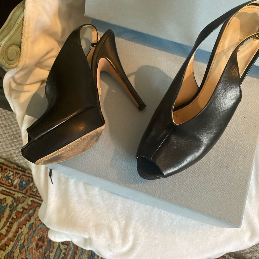 Prada Linea Rossa Black Heels Elegant Slingback Style